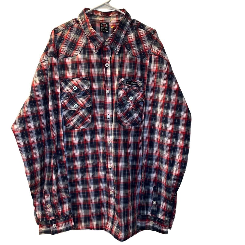 Enyce Button Up Plaid Shirt Men's Size 4X Blue/Red Long Sleeve Hiphop Y2K Urban